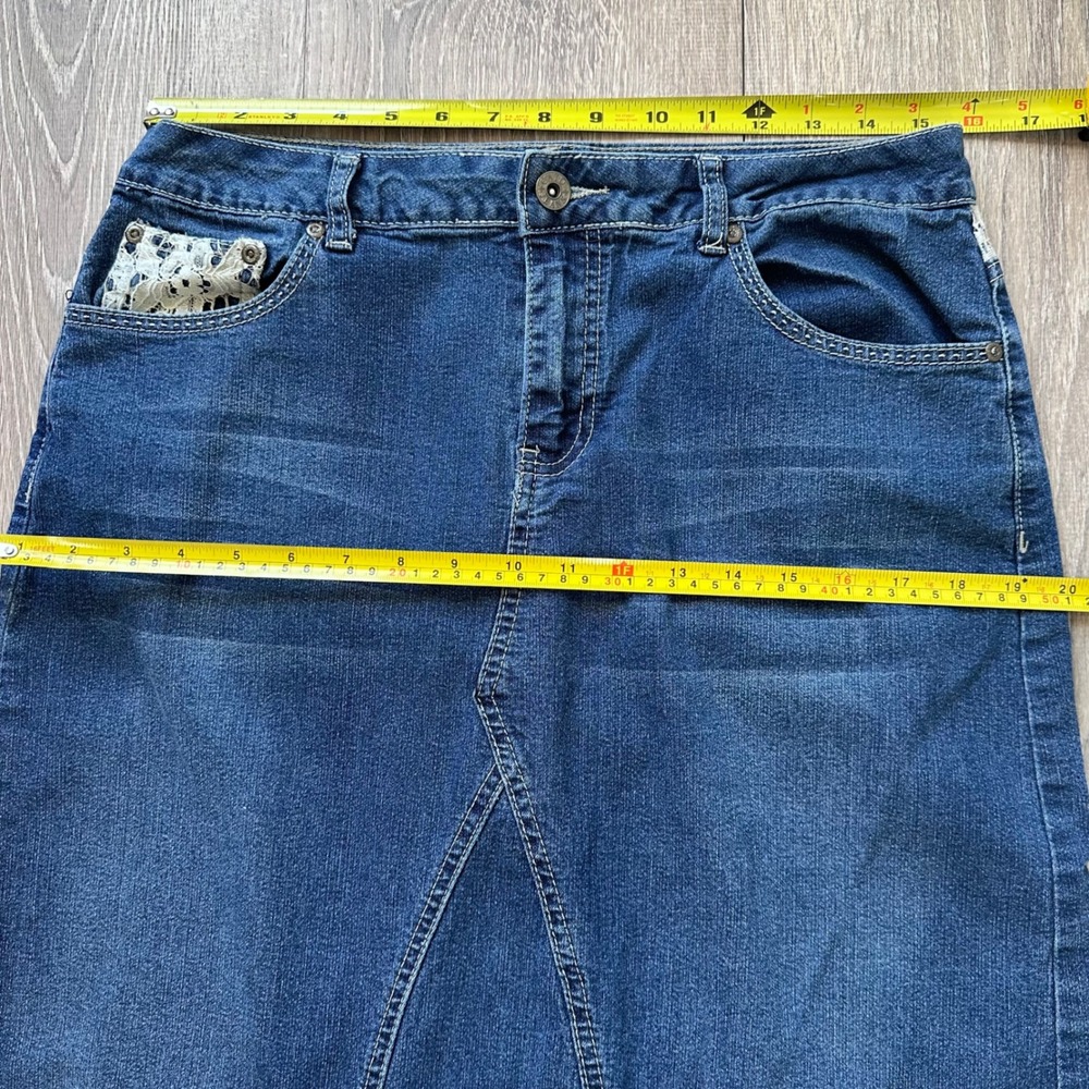 Cato Lace Trim Denim Maxi Skirt Women Size 10 Blue - Picture 6 of 8